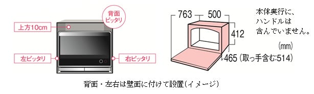 背面・左右は壁面に付けて設置（イメージ）